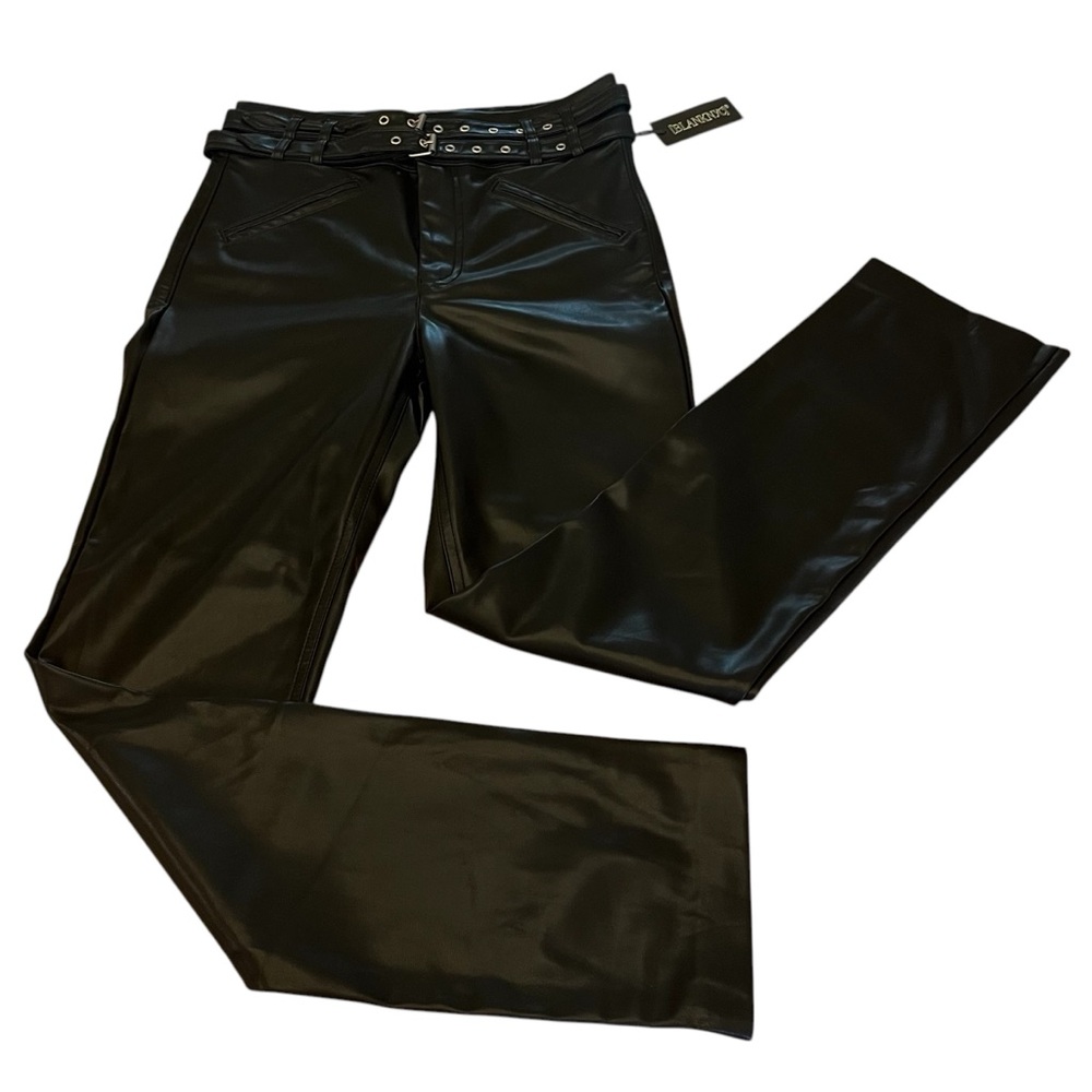 BlankNYC vegan leather with adjustable double belt moto biker pants rock concert